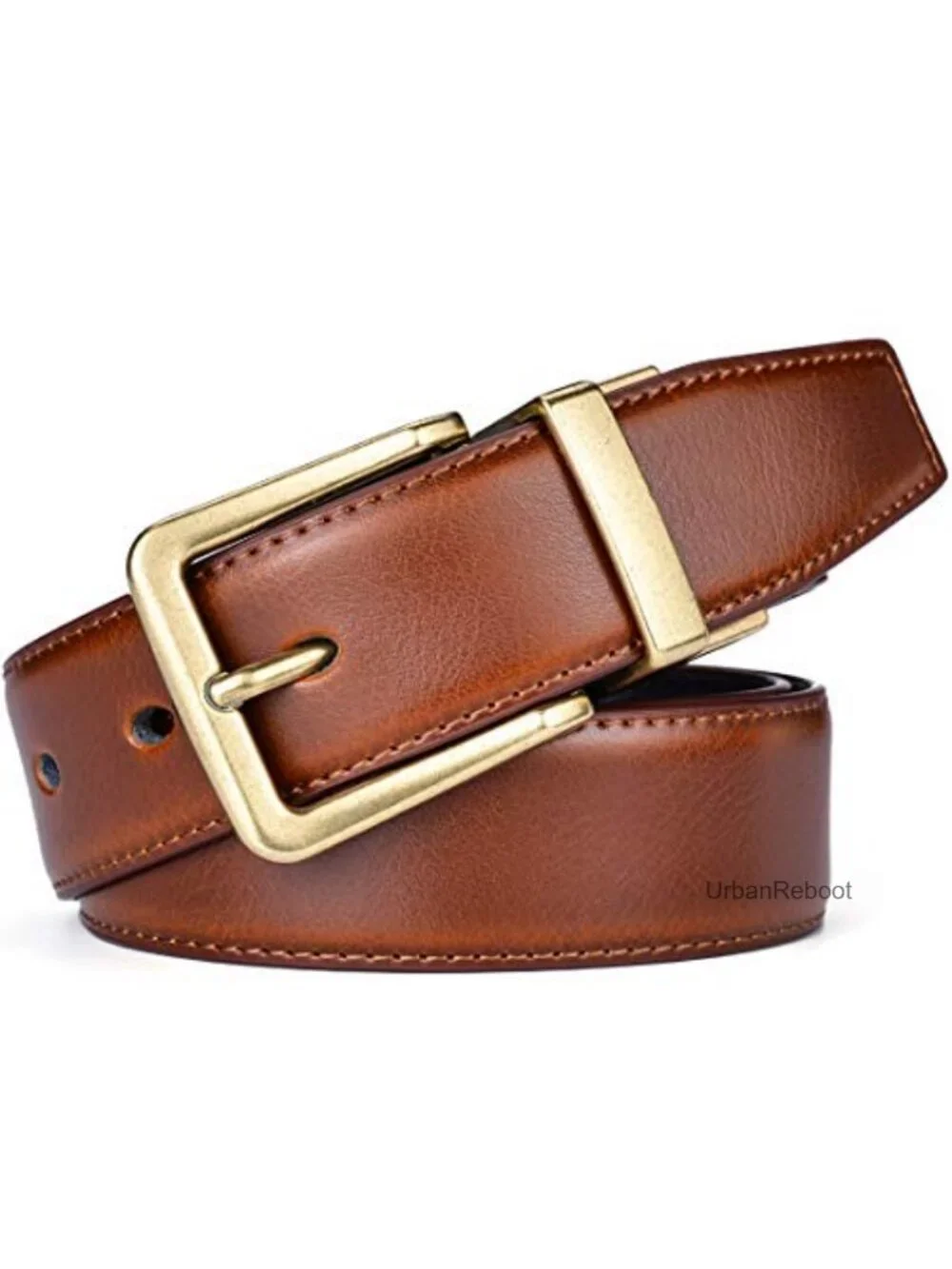 Men's Reversible Leather Belt 1.25 in Wide Rotating Buckle Gift Box